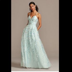 Floral Embellished Spaghetti Strap Lace-Up Gown